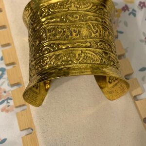 Gold Tone Etched Cuff Bracelet